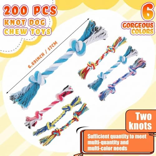 RoundFunny 200 Pcs Knot Rope Dog Toys Multi Color
