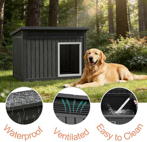 Fancyango Large Dog House with Removable Roof for Indoor & Outdoor Use - Big Dog House for Large Medium Dogs(42.8" L x 33" W x 31.5" H) Deep Black