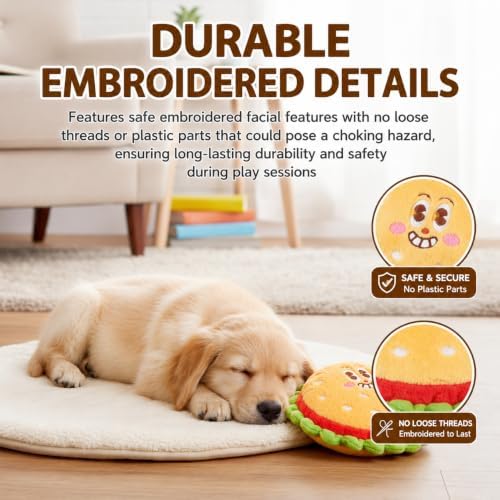 Hamburger, Pizza Dog Squeak Toy, 4 Pack (Colorful)