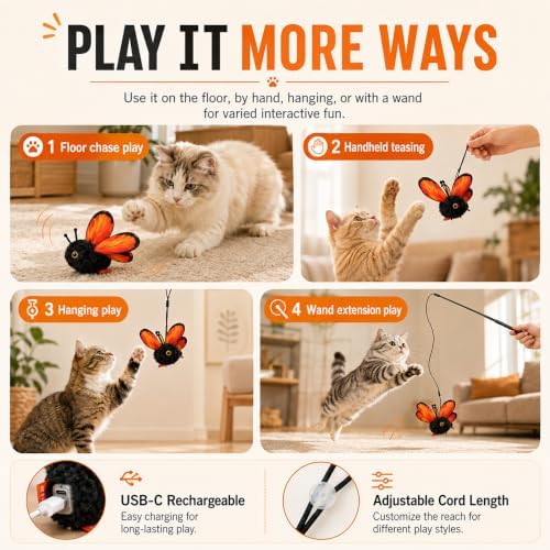 Smart Sensing Flapping Butterfly Toy Interactive Cat Teaser Toy，2pcs AC
