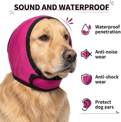 Dog Ear Muffs Noise Protection No Shake Ear Wrap for Dogs XL Rose Red