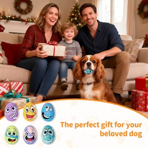 Squeaky Dog Toys for Puppy Small Dogs, 6 Pack Soft Latex Rubber Dog Chew Toy with Squeaker, Smile Face Dog Squeaky Balls for Interactive Play & Training