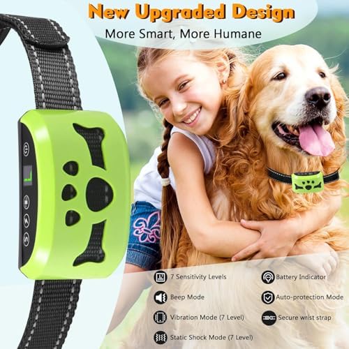 Anti Bark Collar with Auto Safety Shut-Off for Small Medium Large Dogs | Humane Dog Bark Collar with Beep & Vibration, Smart Chip to Prevent False Triggering, Waterproof Rechargeable for All Day Use