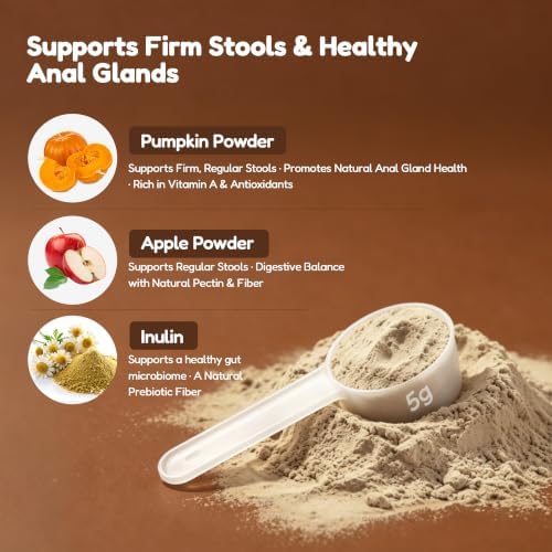 PETNANNY Pumpkin Powder for Dogs, Anal Gland Health Fiber Supplement Stop Scooting with Inulin, Probiotics & Enzymes to Support Firm Stools, Digestive Comfort, Relieve Diarrhea & Constipation
