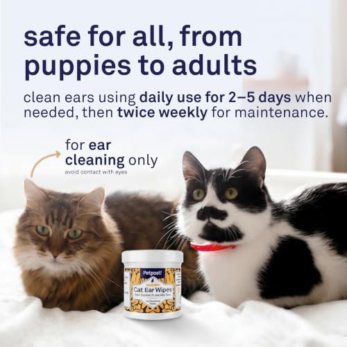 Petpost | Cat Ear Cleaner Wipes - Ultra Soft Cotton Pads in Coconut Oil Solution - Treatment for Removing Cat Ear Dirt & Wax 100 ct.