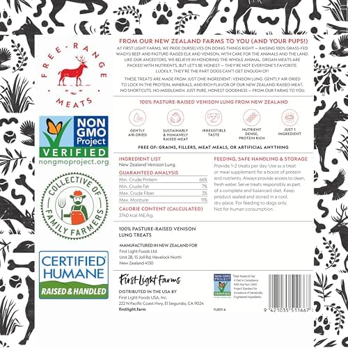 First Light Farms Venison Lung Freeze-Dried Dog Treats, High Protein, 1.8oz