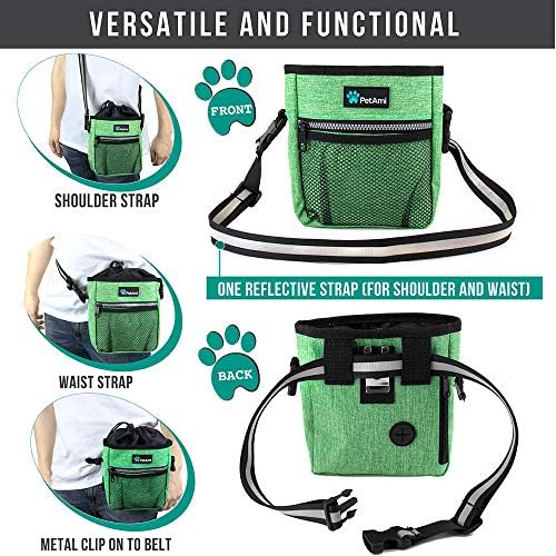 PetAmi Dog Treat Pouch, Pet Treat Pouch for Training, Dog Walking Bag Holder for Kibbles, Pet Food Toy, Dog Trainer Essentials Supplies, Poop Bag Dispenser, 3 Ways to Wear (Green)