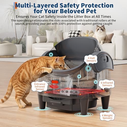 Automatic Self-Cleaning Cat Litter Box with App, Open Top, Gray