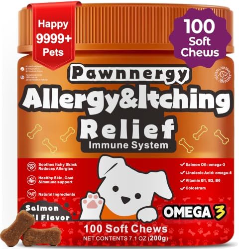 Itch Care Soft Chews for Dogs with Omega-3 Salmon Oil, Colostrum & Probiotics for Seasonal Allergy Skin Comfort, Hot Spots, Paw Licking & Scratching - 100 Chews