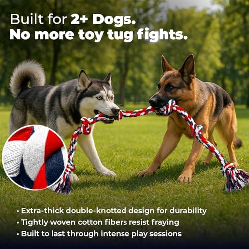 Pacific Pups Products XXL Dog Rope Toy for Large Dogs, 42 Inch, 6 Knot, Red