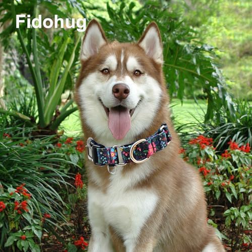 Slip Collar for Dogs Martingale Collar with Buckle Floral Adjustable Soft Nylon Dog Collars (Blue Pink Flower, Large)