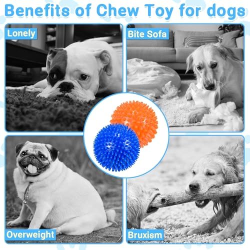 Dog Balls 4.5" Squeaky Dogs Ball for Large Spikey Dog Ball for Aggressive Chewers Heavy Duty Teething Medium Durable Dogs Balls (2 Pack)