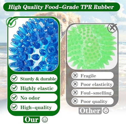 4.5″ Squeaky Dog Balls 4 Color Dog Toys Balls for Medium Large Dogs Pet Puppy Chew Toys for Teething No Odor Durable Spiky Balls for Teeth Cleaning and Training for Large Dogs (Large)