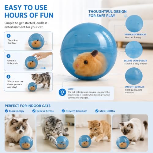 Electric Hamster Ball Cat Toy – Automatic Rolling Animal Pet Rolling Ball, Interactive Hamster Ball Cat Toy for Indoor Cats Exercise and Chase Play (Rabbit(Pink))