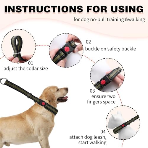 Martingale No Pull Dog Collar for Large Medium Small Dogs, Heavy Duty Nylon Adjustable Reflective Anti Pull Slip Collar with Buckle for Training Walking Hunting L Army Green