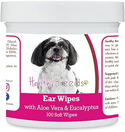 Healthy Breeds Shih-Poo Ear Cleaning Wipes with Aloe & Eucalyptus for Dogs 100 Count