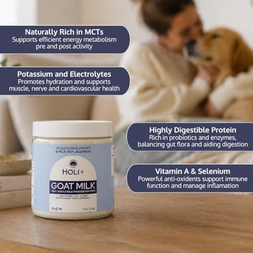 HOLI Goat Milk Powder - Dog Milk Replacer for Puppies, Adults, and Seniors. Whole Goat Milk Rich in MCTs for Activity Support and Muscle Recovery - Supports Digestion and Immune Health, 7.5 Ounce