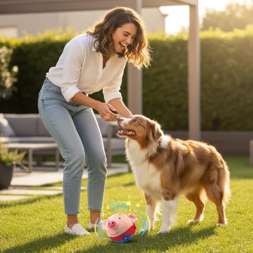 Interactive Dog Toys, 2025 New Active Moving Pet Plush Toy, Rechargeable Squeaky Dog Ball Toy with Talking Sound, Washable Cartoon Pig Plush Toy for Dogs Puppies (Rabbit)