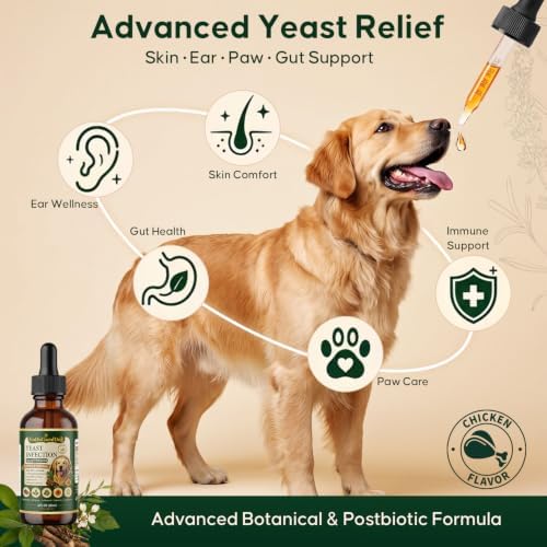 Natural Yeast Support for Dogs, Gut Skin Ear & Paw Balance, Chicken Flavor