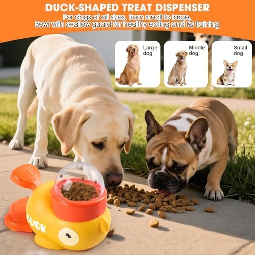Dog Interactive Treat Dispenser, Yellow Duck Design, Cat Treat Dispenser with Button, Slow Feeding Dispenser for Small and Large Cats Dogs