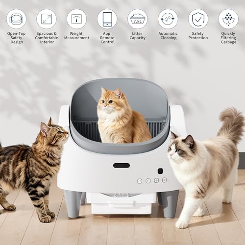 Automatic Self-Cleaning Cat Litter Box with App, Open Top, White