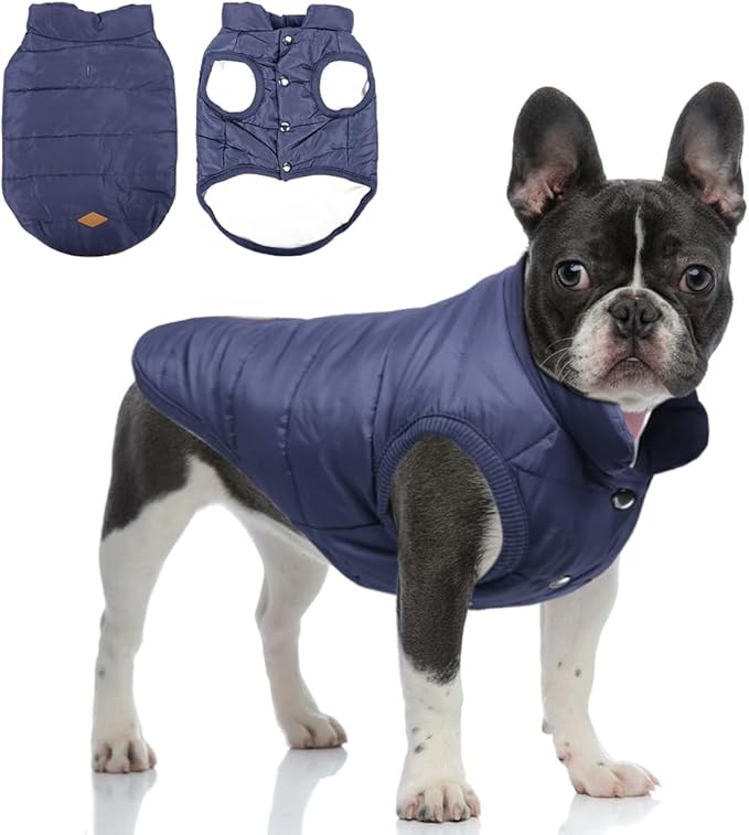 Warm Dog Coat, Windproof Dog Jacket Fleece Pet Winter Coats Solid Color Dogs Clothes Cold Weather Pet Jacket Vest Soft Puppy Apparel for Small Medium Dogs Cat (XS, Navy)