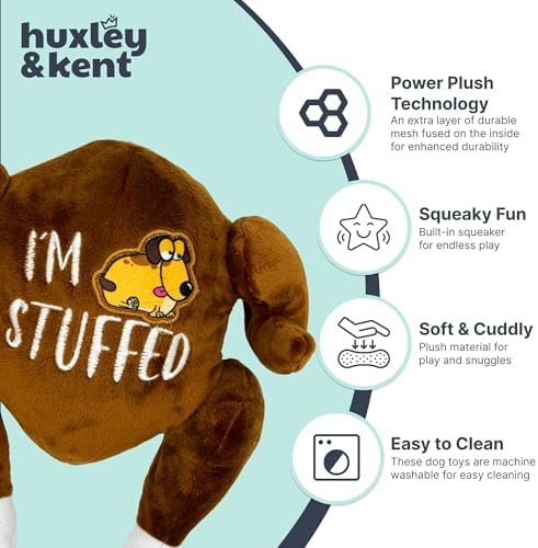 Huxley & Kent Funny Dog Toy w/Squeaker – Thanksgiving Fall Power Plush Squeaky Dog Toys for Small, Medium & Large Dogs – Soft Stuffed Animal for Indoor Play & Fetch - I'm Stuffed Turkey, Small