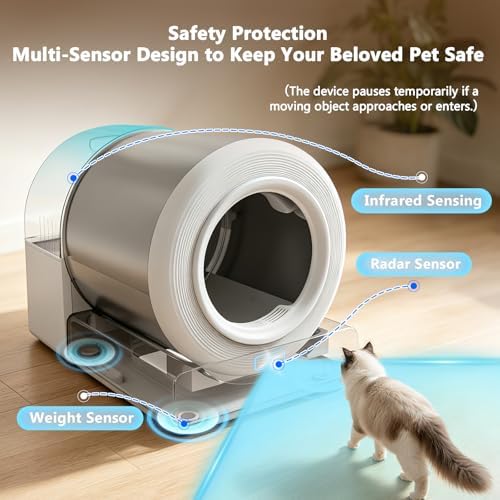 Self Cleaning Cat Litter Box for Multiple Large Cats - 60L Capacity, APP Control Automatic Litter Box with Safety Sensors, Odor-Free & Anti-Leakage, Includes Litter Mat & Litter Scoop,Apricot