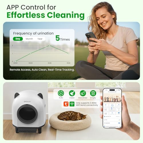 OROLEY Self Cleaning Litter Box, Automatic Litter Box,Odor Control Robot, Cat Ears Design,APP Real-Time Monitor, Cat Litter-Boxs for Multiple Cats,Infrared Safety Sensor, with 1 Trash Bag,White