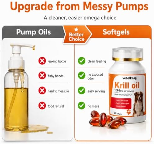 Krill Oil Omega 3 Supplement for Dogs, 180 Softgels