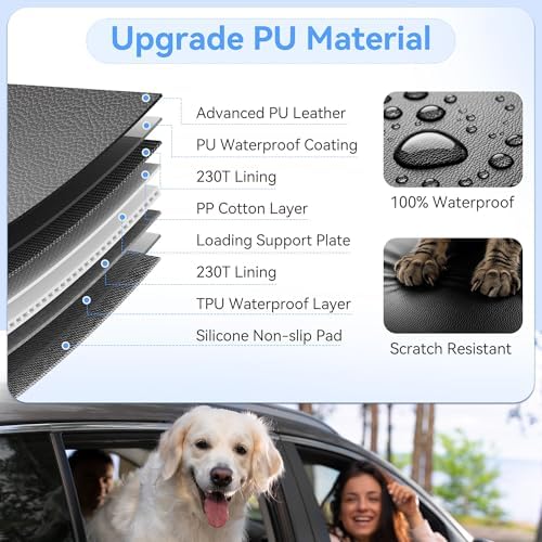 Back Seat Extender for Dogs, PU Leather Hard Bottom Dog Car Seat Cover for Back Seat,Dog Hammock for Car, PU Leather Material, Larger Space, Holds 400lbs
