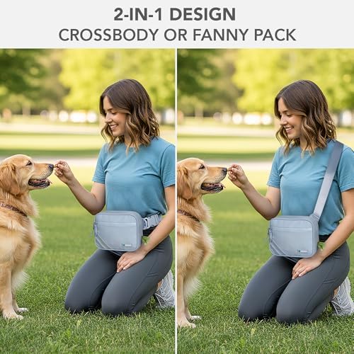 PetAmi Dog Walking Bag, 3-in-1 Crossbody Fanny Pack Treat Pouch, Light Blue