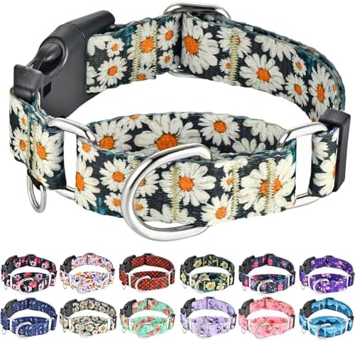 Martingale Collar for Dogs Flower Dog Collar with Quick Release Buckle Adjustable Nylon Soft Dog Collars for Small Dogs, Daisy