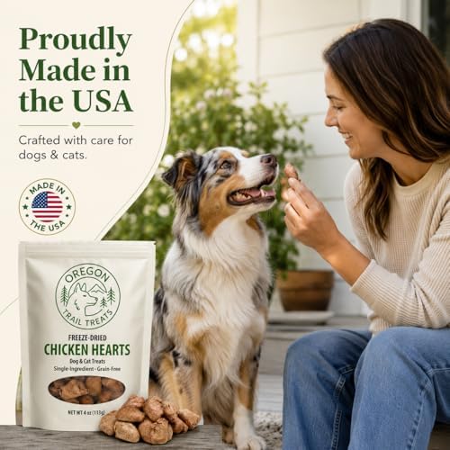 Oregon Trail Treats Freeze Dried Chicken Hearts 4oz - Premium Single Ingredient Cat & Dog Chicken Treats - No Preservatives, Zero Gluten or Grain - Made in the USA