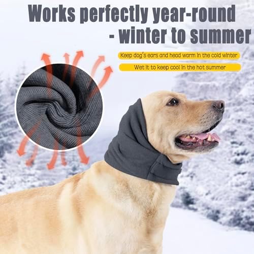 Meifsou Quiet Ears for Dogs - Adjustable Ear Covers for Noise, No Shake Dog Head Wrap, Dog Calming Hood for Thunder, Lightning, Fireworks, Vet Visits, Polyester and Stretch Cotton Blend, Grey L