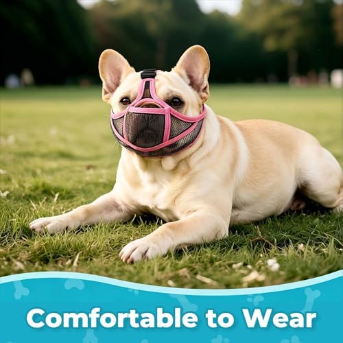 OHCOZZY French Bulldog Muzzle, Allows Tongue Extension Bulldog Muzzle with Soft Mesh for Small Medium Large Dogs, Allow Drink & Feed(XL,Pink)