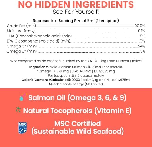 Wild Alaskan Salmon Oil for Dogs & Cats 16 oz - Omega 3 Dog Fish Oil, EPA DHA for Skin & Coat, Itch Relief, Joint and Heart Health - MSC Certified, Made in USA, Pump Bottle - Chew + Heal