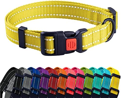 Reflective Dog Collar, Quick-Release Buckle (Yellow, 10-13 Inch)