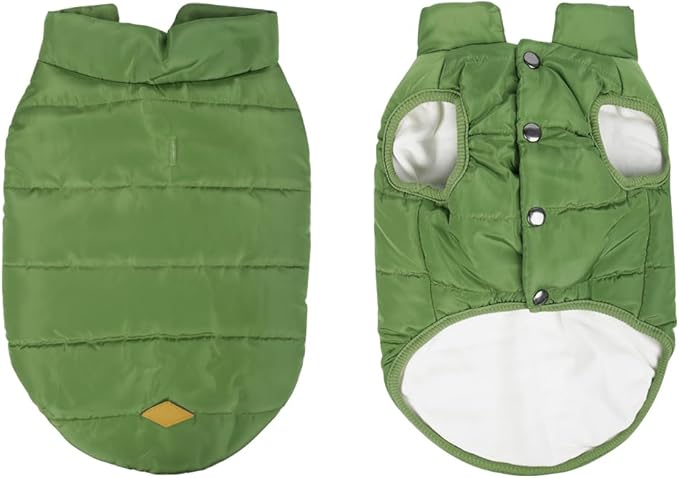 Warm Dog Coat, Windproof Dog Jacket Fleece Pet Winter Coats Solid Color Dogs Clothes Cold Weather Pet Jacket Vest Soft Puppy Apparel for Small Medium Dogs Cat (S, Green)