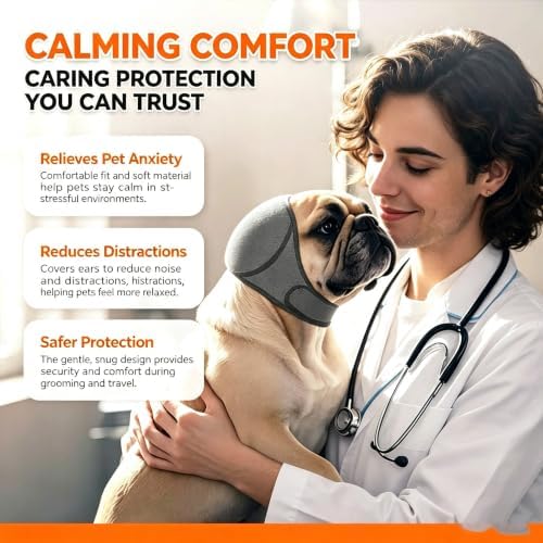 Dog Ear Muffs, Adjustable No Shake Ear Wrap for Dogs