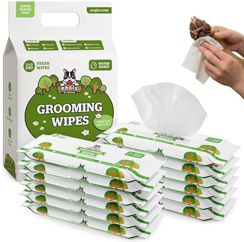 Pogi’s Dog Wipes – Hypoallergenic Pet Wipes for Paws, Body & Butt – Cleaning & Hydrating, Green Tea Scent, 240 Count