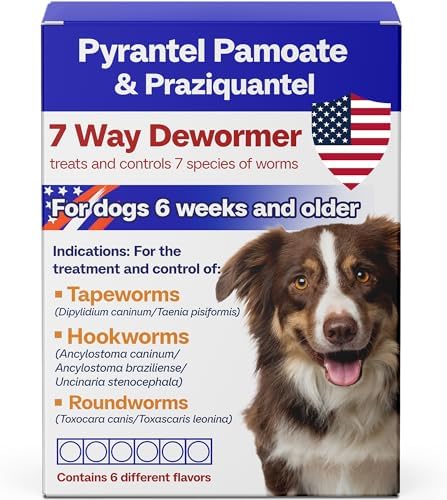 Dewormer for Dogs, Broad Spectrum for 7 Species of Worms, Pyrantel Pamoate & Praziquantel for Tapeworms, Hookworms, Roundworms & More