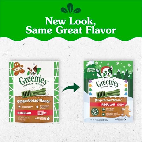Greenies Regular Natural Dental Dog Treats, Gingerbread Flavor, 6 Count