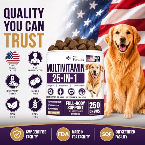 25-in-1 Dog Vitamins and Supplements, 250 Chews, Dog Multivitamin Chewable