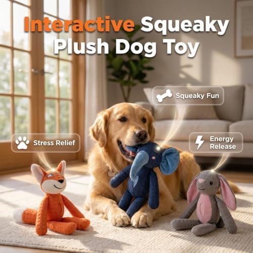 2026 Upgraded Indestructible Plush Dog Toy for Aggressive Chewers, Interactive Squeaky Chew Toy, Durable Teething Toy for Small, Medium & Large Dogs (Blue Elephant)