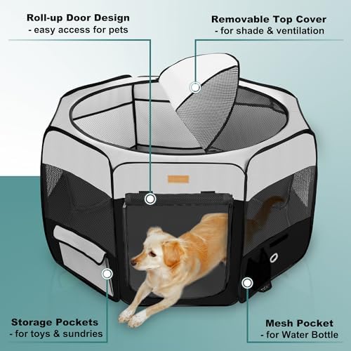 Akinerri Portable Dog Playpen, Foldable Pet Play Pen for Puppy Cat, Black