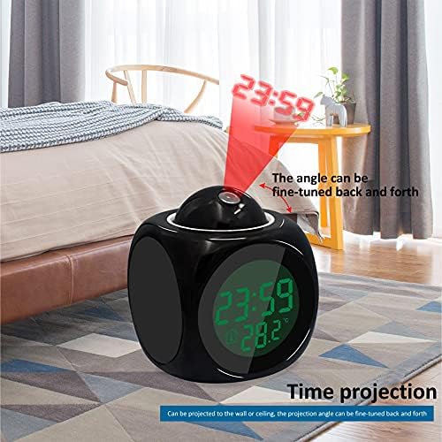 Projection Digital Children White Alarm Clock Temperature Thermometer Desk Time Date Display Table Clock Cute Corgi Dog Wizard with Magic Wand