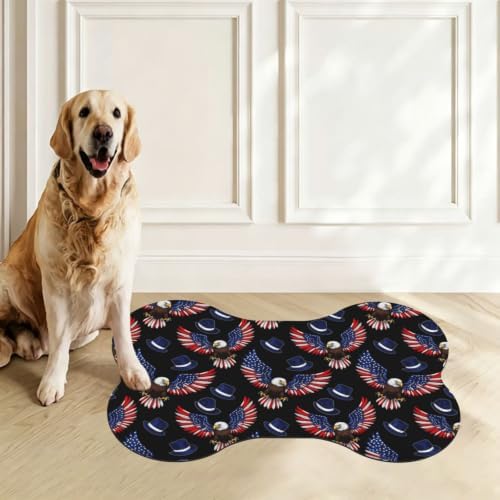 Bone Shape Bald Eagle Patriotic American Flag Pet Feeding Placemat
