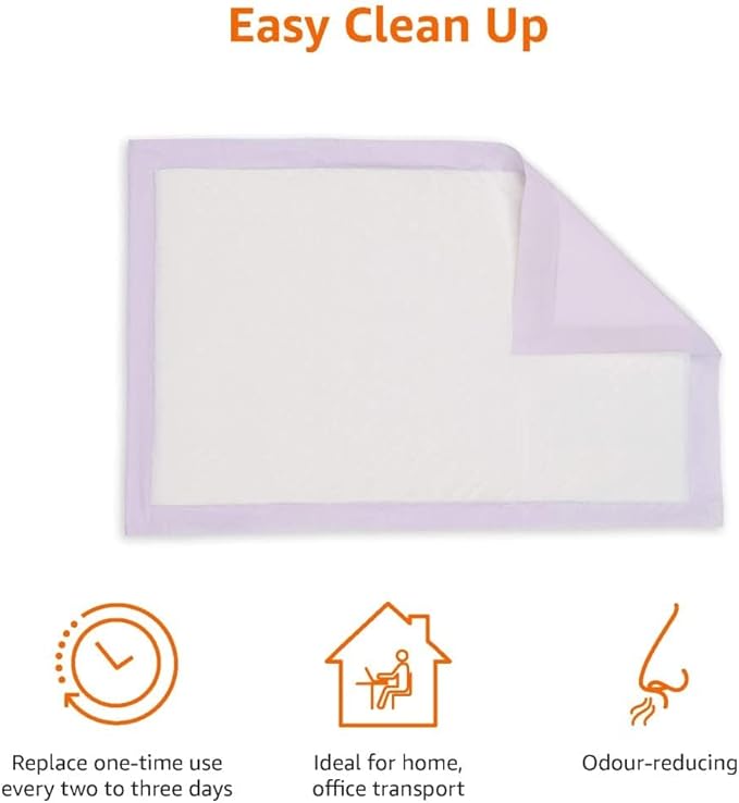 Amazon Basics Cat Pee Pads, 100 Count, Universal Fit for Litter Box, Odor Control, Unscented, White/Purple