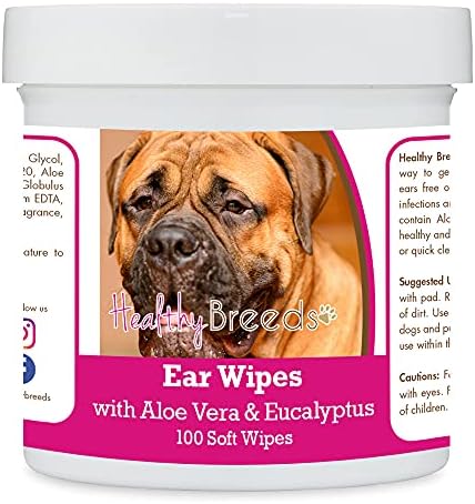 Healthy Breeds Bullmastiff Ear Cleaning Wipes with Aloe & Eucalyptus for Dogs 100 Count